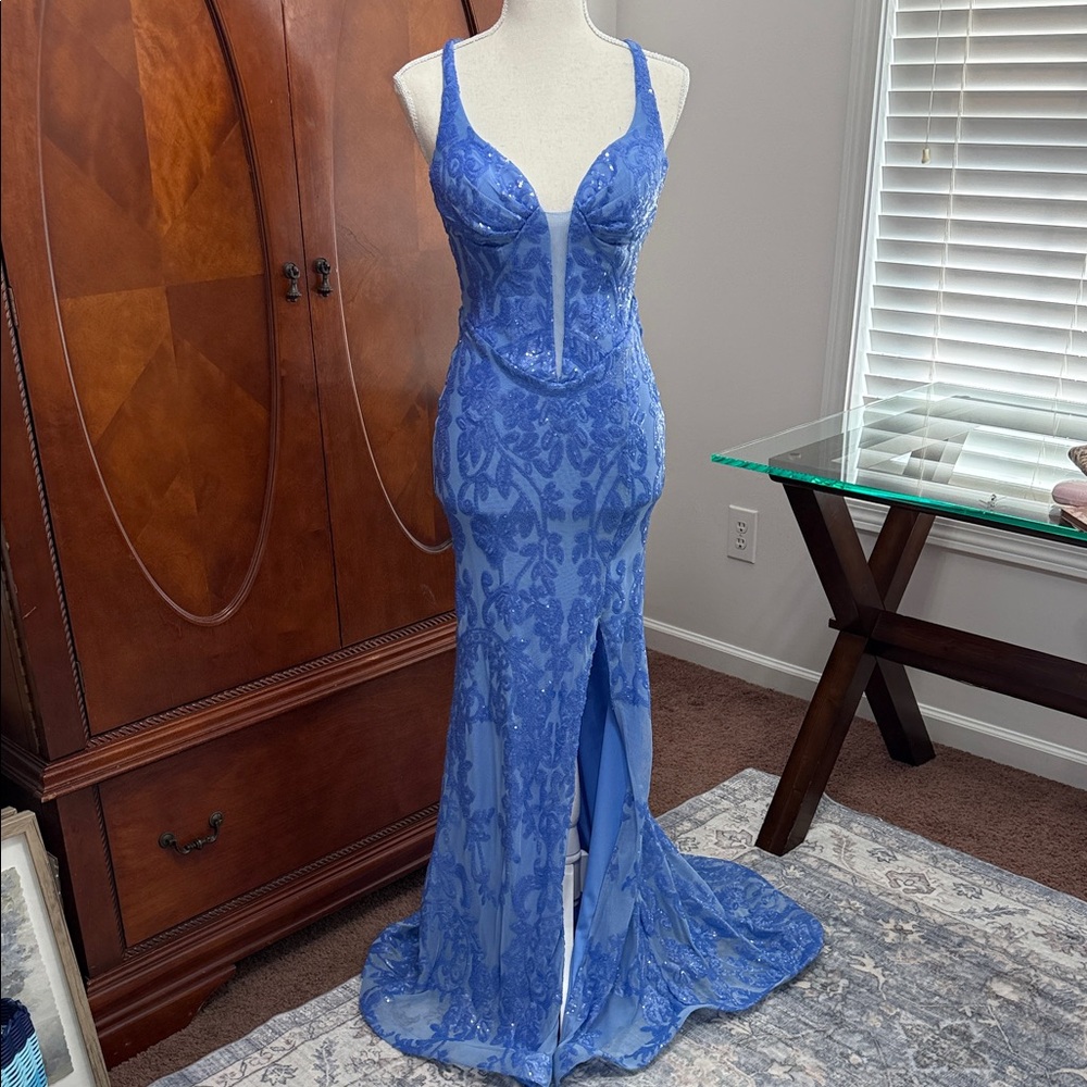 Elegant Periwinkle Lace Gown